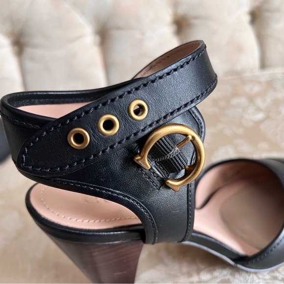 EUC Coach Black Leather Heels with Gold Buckle - Picture 8 of 16